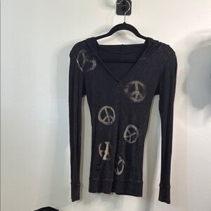 Peace Sign Black Long Sleeve Top